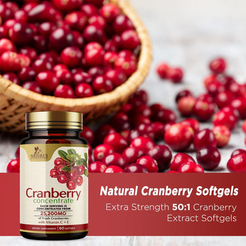 Cranberry Concentrate Extract Supplement for Urinary Tract Health Support - 25,200mg Formula with Vitamin C & E,