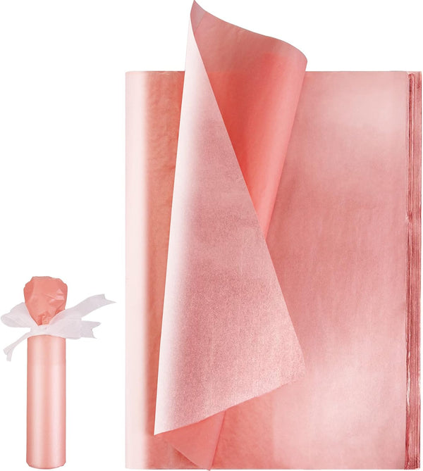 Larcenciel 100 Sheets Rose Gold Tissue Paper Bulk, Metallic Mother's Day Gift Wrapping Paper for Wedding Art Supplies
