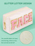Preppy Makeup Bag, Synthetic Leather Cosmetic Bag with FACE Chenille Letter, Gift for Girlfriend, Wife, Daughter, or