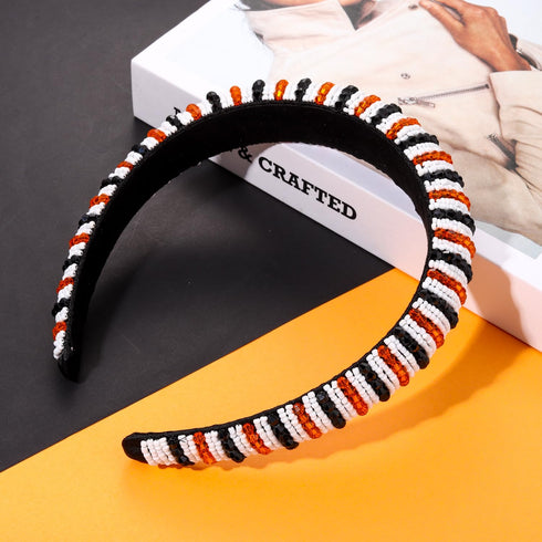 NVENF Halloween Headband for Women, Crystal Rhinestone Bejewelled Hairband with Orange Black Beads