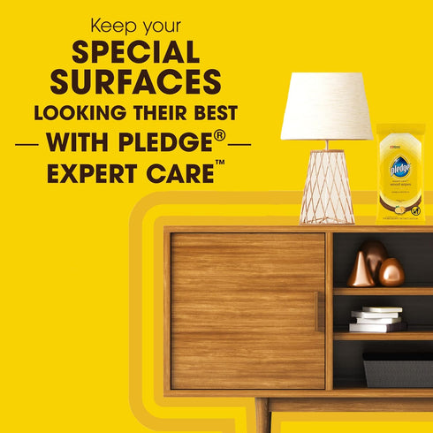 Pledge Expert Care Wood Wipes, 24 Count, Shines & Protects, Removes Fingerprints, Lemon Scent