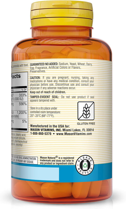 MASON NATURAL Vitamin E, C & A (Beta Carotene) - High Potency Antioxidant Formula, 60 Tablets for Overall Health*