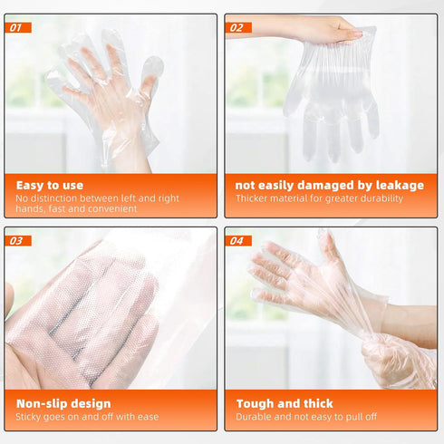 100 Pcs Disposable Plastic Gloves - Food Handling Service Gloves for Cooking, Kitchen Cleaning, and Food Prep