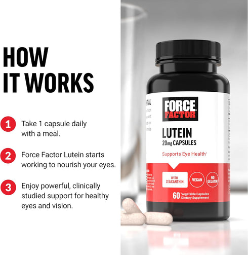 FORCE FACTOR Lutein and Zeaxanthin Eye Vitamins 20mg - 60 Vegan Vegetable Capsules for Eye Health