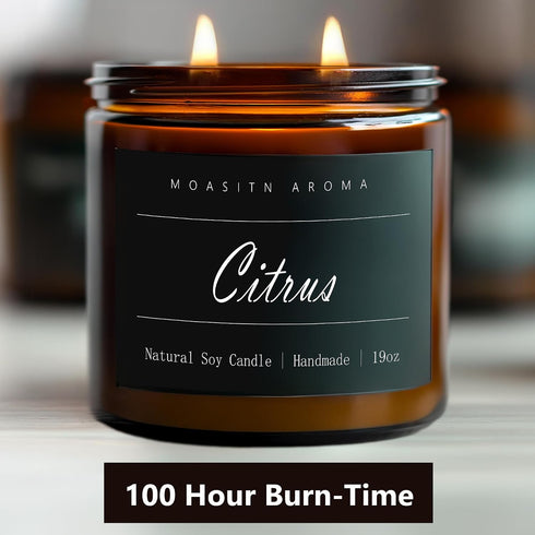 Home|19oz 100h Candle|2 MOASITN Citrus Large Heavenly Scented Candles for Long Lasting Clean Burn|Natural Soy