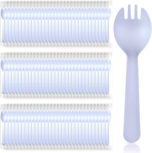 Tioncy 150 Pcs Disposable Plastic Sporks, Individually Wrapped 2 in 1 Fork and Spoon Set for Parties