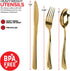 25 Pack Pre Rolled Plastic Silverware Sets for Parties, Gold Cutlery Set, Heavy Duty Utensils Individually Wrapped