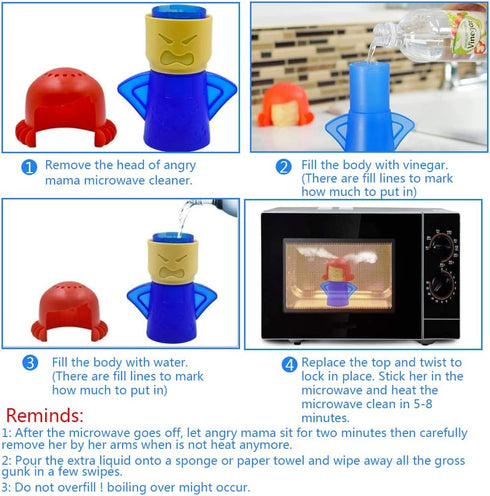 Abnaok Angry Mama Microwave Cleaner, 2 PCS, Steam Cleaner for Home or Office, English Manual Included