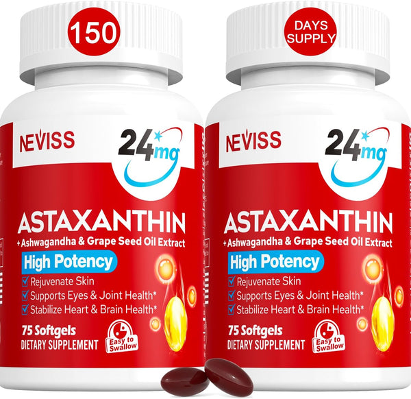 Astaxanthin Supplements 24mg, 5 Month Supply with Coconut MCT Oil, Antioxidants for Skin, Eyes, Joints, 150 Softgels
