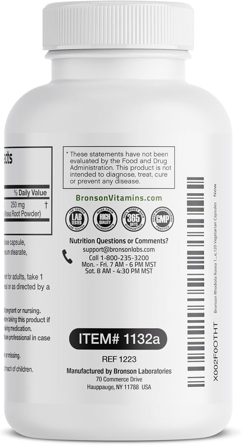 Bronson Rhodiola Rosea Vegetarian Capsules, Adaptogenic Herb for Brain, Stress & Mood Support