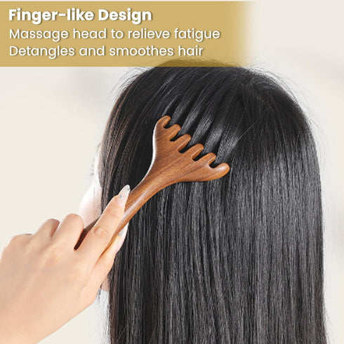 WHFDCai 2 Pack Wooden Massage Comb, Multi-Functional Handheld Head Massage Tool, Acupoint Massager, Gua Sha Comb
