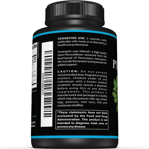 Premium Pterostilbene Supplement 100mg – Natural Source with Resveratrol & Quercetin – 60 Capsules for Healthy Aging