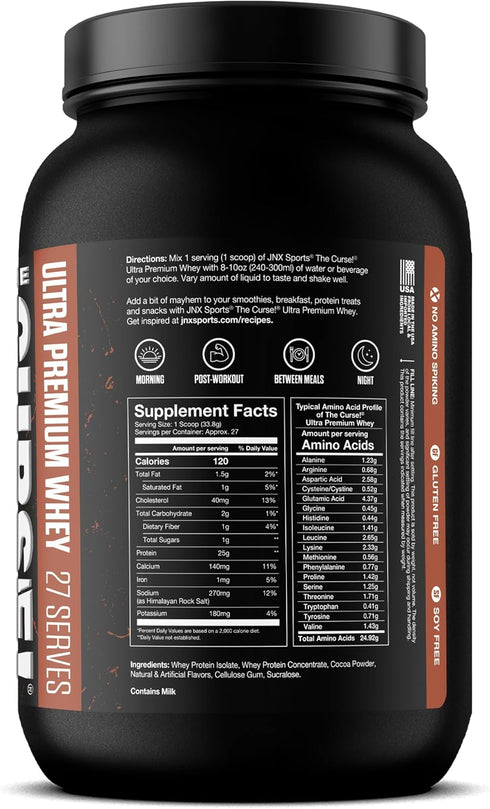 JNX SPORTS The Curse! Ultra Premium Whey Protein Powder Double Chocolate, 2lb, 25g Protein Per Serve, Whey Isolate