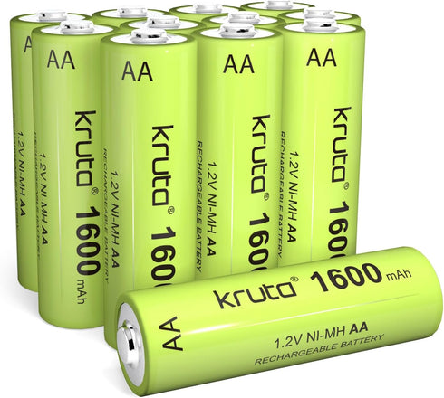 Kruta Ni-MH AA Rechargeable Batteries, 12 Pack, 1600mAh High Capacity 1.2V for Outdoor Solar Lights