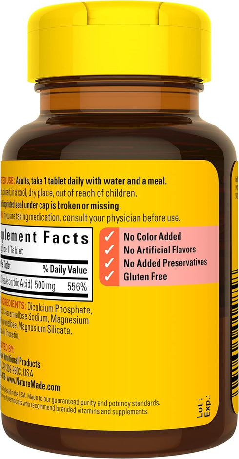 Nature Made Vitamin C 500 mg Dietary Supplement, 100 Tablets - Immune Support, 100 Day Supply
