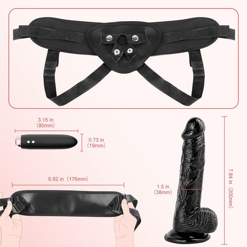 Strap-on Realistic Vibrating Dildo Wearable Harness with Bullet Vibrator, Detachable Silicone G Spot Stimulator, Vagina