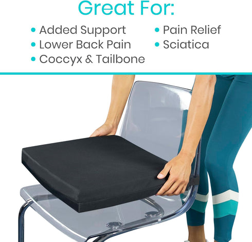 Vive Wheelchair Cushion - Waterproof Seat Pad for Coccyx, Sciatica & Tailbone Pain Relief (20'' x 18'' x 2'')