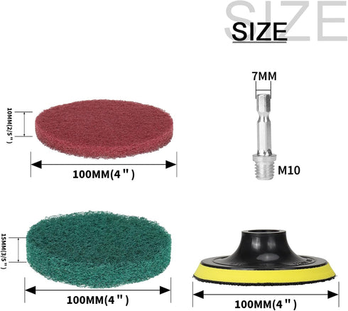 4 Inch Drill Brush Power Scouring Pads - Heavy Duty Tub and Tile Cleaner, Household Cleaning Kit with Drill Attachment