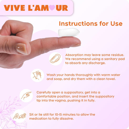 Vive L'Amour 12 Bacterial Vaginosis Symptoms, Vaginal Suppositories for Fishy Odor, Excess Discharge, Itching