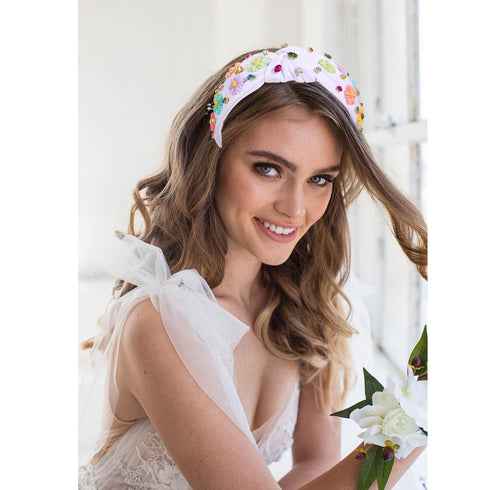 NVENF Flower Headbands for Women, Spring Summer Floral Knotted Headband with Crystal Rhinestones