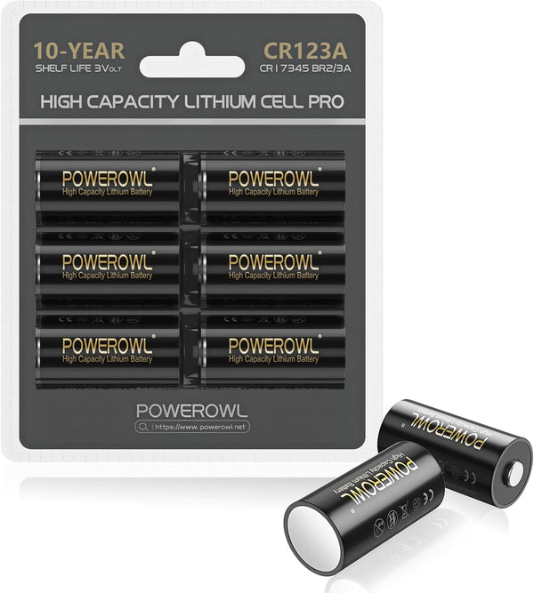 POWEROWL CR123A 3V Lithium Battery 6 Count, Long-Lasting High Capacity 123 Batteries