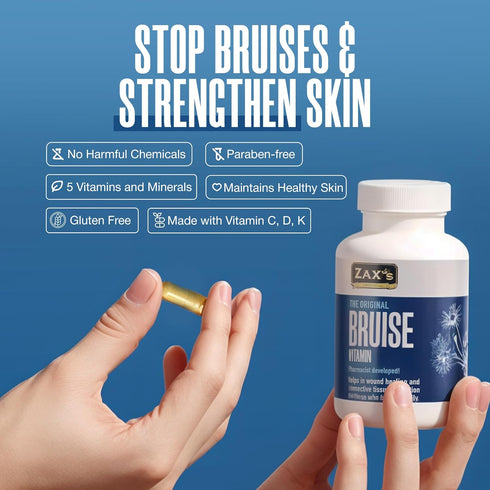 ZAX'S Bruise Vitamin, Pharmacist Developed Bruising Supplements, Zinc, Vitamin K, D3, 60 Caps