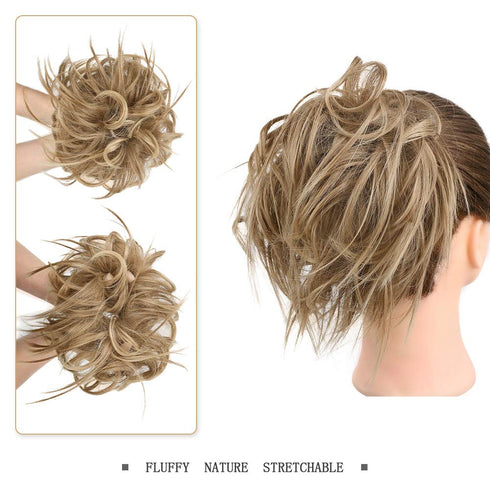 HMD Tousled Updo Messy Bun Hairpiece - Synthetic Ponytail Hair Extension with Elastic Rubber Band