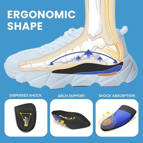 Plantar Fasciitis Inserts for Heel Pain Relief, Welnove Heel Cups for Achilles Tendonitis, Women's 10-13, Men's 9-12