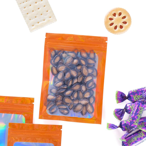 100 Pieces Smell Proof Mylar Bags, Resealable Holographic Packaging Pouch with Clear Window for Food Storage
