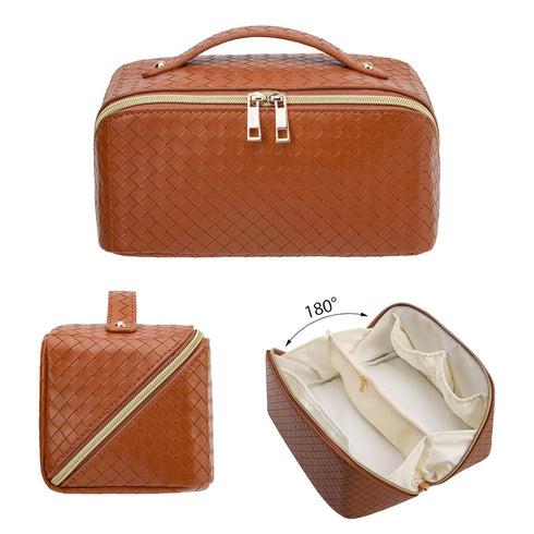 Large Capacity Travel Cosmetic Bag, Waterproof Toiletry Bag, Women Portable Makeup Bag with Handle and Divider