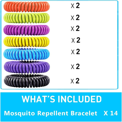 14 Pack Mosquito Bracelets for Kids Adults - Nature Citronella, Lemongrass, Eucalyptus, Up to 350 Hour Protection