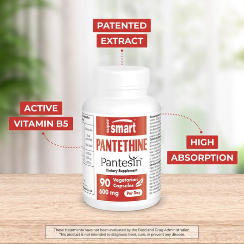 Supersmart - Pantesin Pantethine 600 mg per Day (Pantothenic Acid) - Active Vitamin B5 Supplement, Non-GMO & Gluten