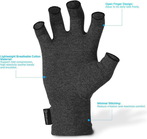 DISUPPO Arthritis Compression Gloves, Fingerless Hand Gloves for Pain Relief from Rheumatoid, Carpal Tunnel (L, Black)