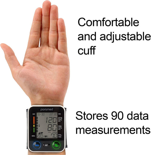 PARAMED Automatic Wrist Blood Pressure Monitor - Blood-Pressure Kit with Cuff, Irregular Heartbeat Detector