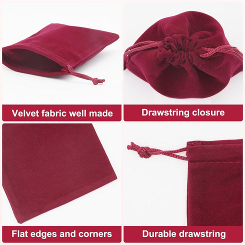 G2PLUS 20PCS Red Velvet Jewelry Pouches, Small Gift Bags with Drawstring, Wine Red for Wedding Favors