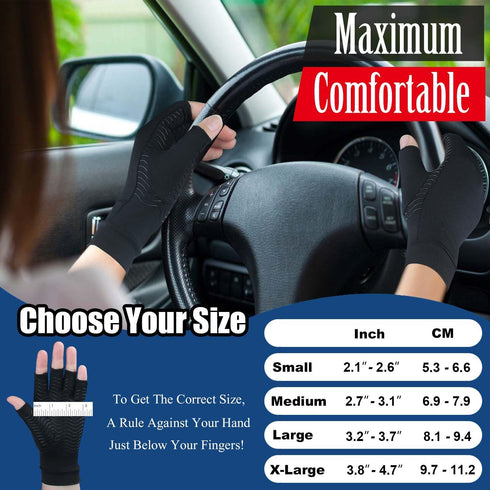 2 Pairs Copper Arthritis Gloves for Carpal Tunnel Pain Relief, Fingerless Compression Gloves for Women & Men (Large)