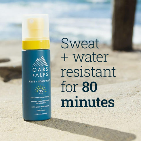 Oars + Alps Face and Scalp Mist SPF 35 Sunscreen, Water and Sweat Resistant, Protects from Blue Light, 1.5 Fl Oz