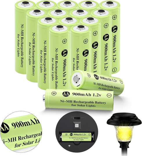 JiajaX Rechargeable AA Batteries, Ni-MH AA 900mAh Rechargeable Batteries, Double A 1.2v Solar