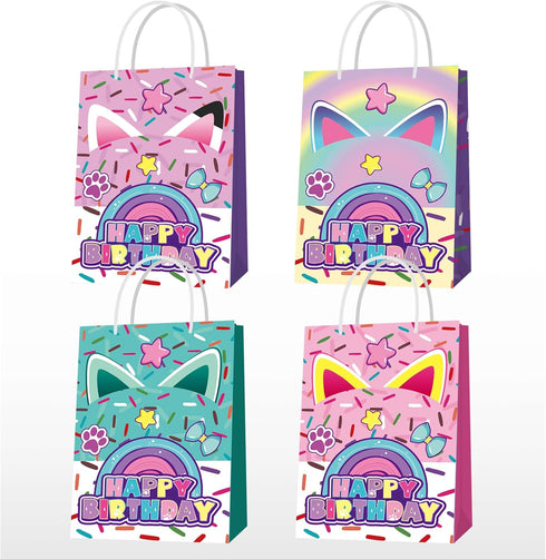Terasilian Cartoon Cat Party Gift Bags 12pcs Dollhouse Theme Gift Bags for Kids