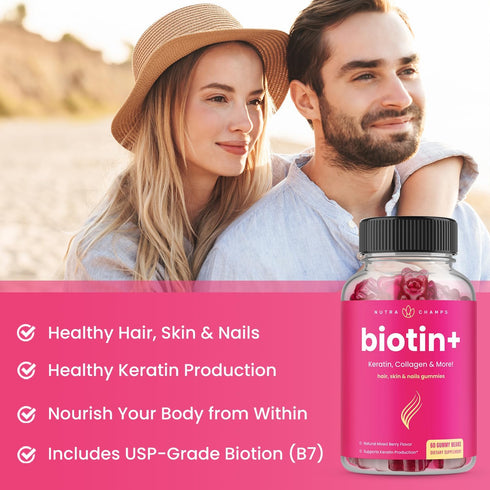 Hair Skin & Nails Gummies, Biotin with Collagen & Keratin, 5000mcg Biotin Beauty Complex, 120 Count