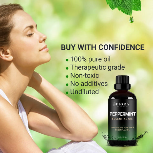 Peppermint Essential Oil by Fiora Naturals, 100% Pure Mentha Piperita Oil for Hair Growth, Skin, and Candle Making