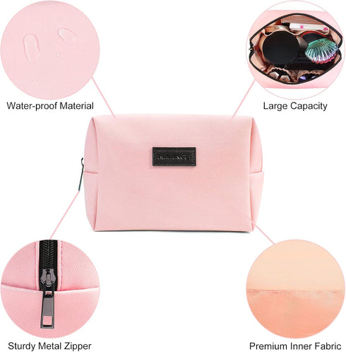 MAANGE 2 Pcs Portable Makeup Bag for Women, Travel Cosmetic Pouch, PU Leather (Pink+Green)