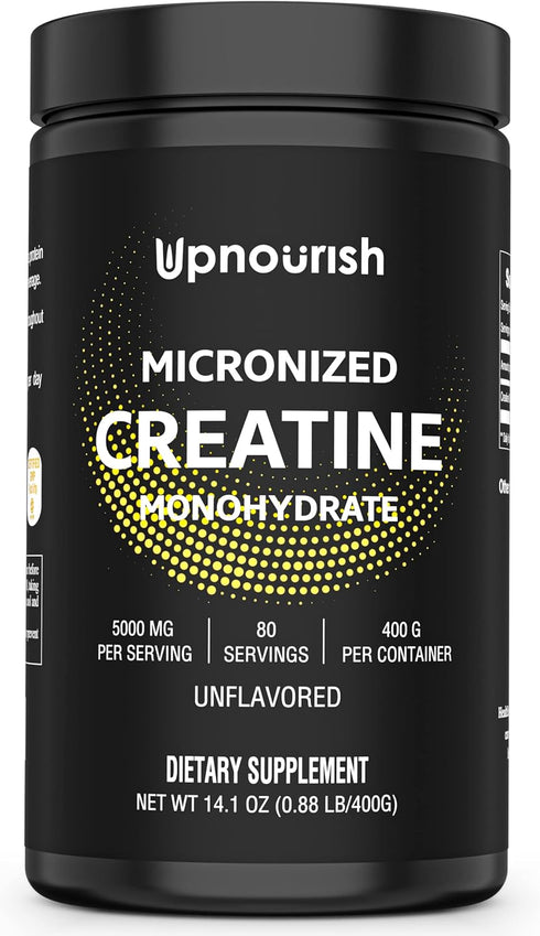 UpNourish Micronized Creatine Monohydrate Powder 400g - Unflavored Vegan Supplement for Pre Workout & Muscle Building,