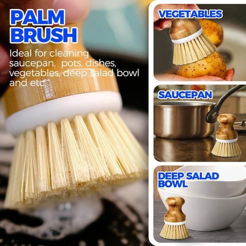 Holikme 6 Pack Dish Brush Scouring Pad Set - Includes Bottle Brush, Palm Scrub Brush, and Straw Brush, Yellow