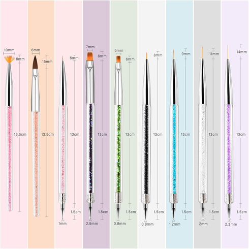 Nail Art Brushes Set, 9PCS Nail Brush with Liner Brush and Dotting Pens for Home and Professional Salon Use