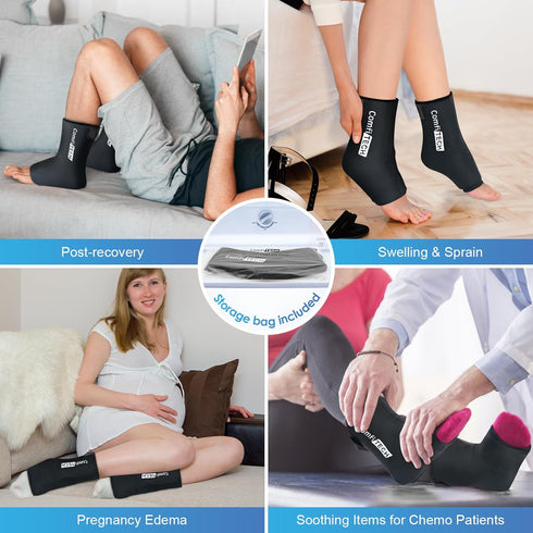 Comfitech Ankle Foot Ice Packs Wrap for Swelling, Reusable Gel Heel Ice Pack, Large Opening for Foot Ankle Sprain, XL