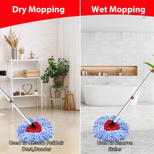 Spin Mop Replacement Head Compatible with O-Cedar RinseClean 2 Tank, 2 Microfiber Refills + Mop Stick (30-58")