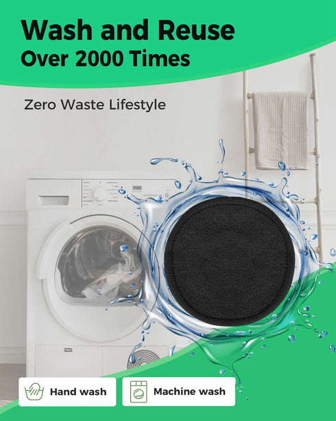 ProCIV Reusable Makeup Remover Pads - 25 Packs Washable Organic Cotton Rounds with Laundry Bag (Black)