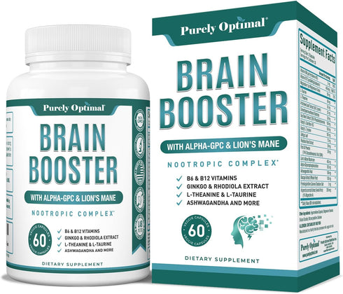 Premium Brain Supplement, Nootropic Brain Booster for Focus, Clarity, Memory, 60 Caps