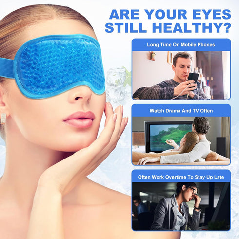 2Pack Cold Cooling Eye Mask, Reusable Gel Eye Mask for Hot/Cold Therapy, Plush Backing for Headache Relief (Blue+Green)